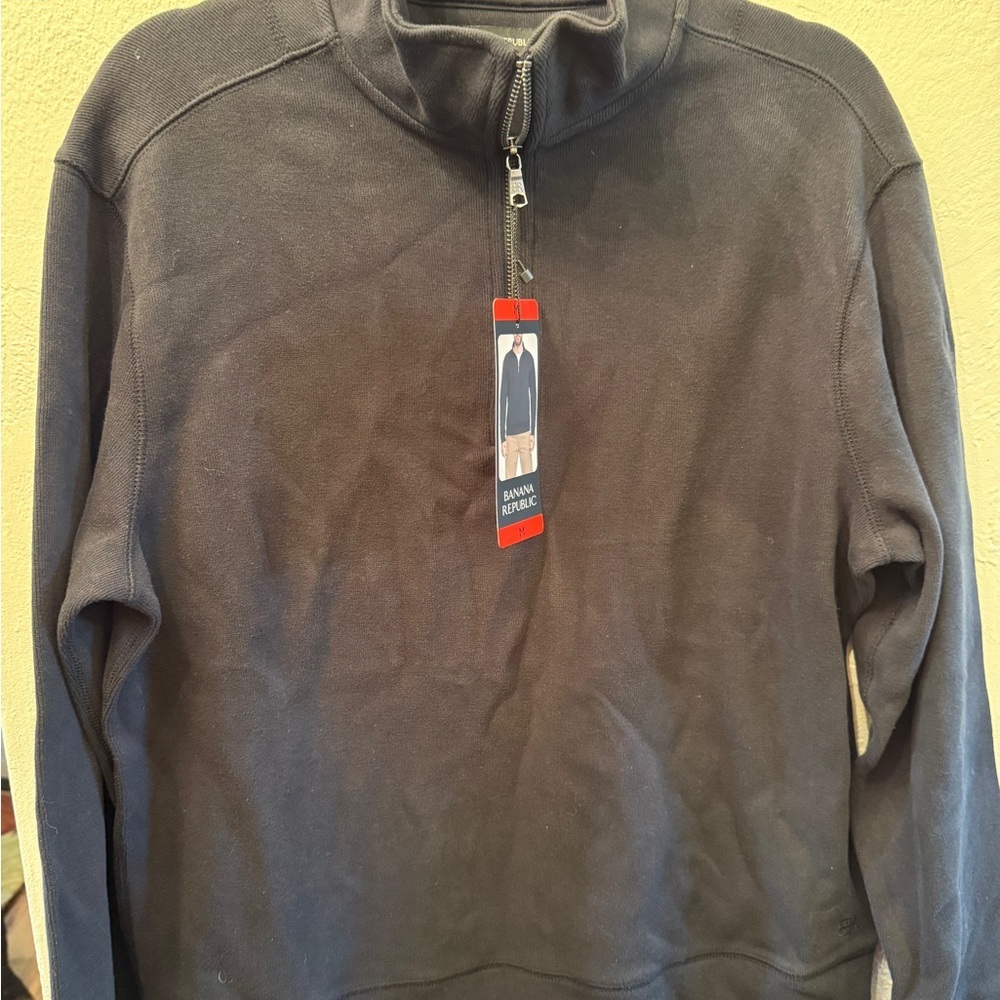 Banana Republic Men's Quarter Zip Pullover - Black Long Sleeve Sweatshirt NEW
